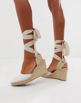 espadrille wedges with ribbon ties