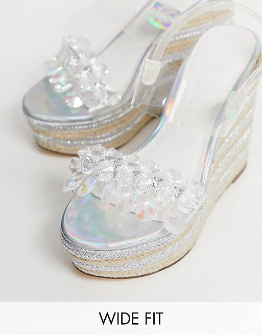 ASOS DESIGN - Jayna - Chaussures compensées pointure large style espadrilles avec ornements transparents