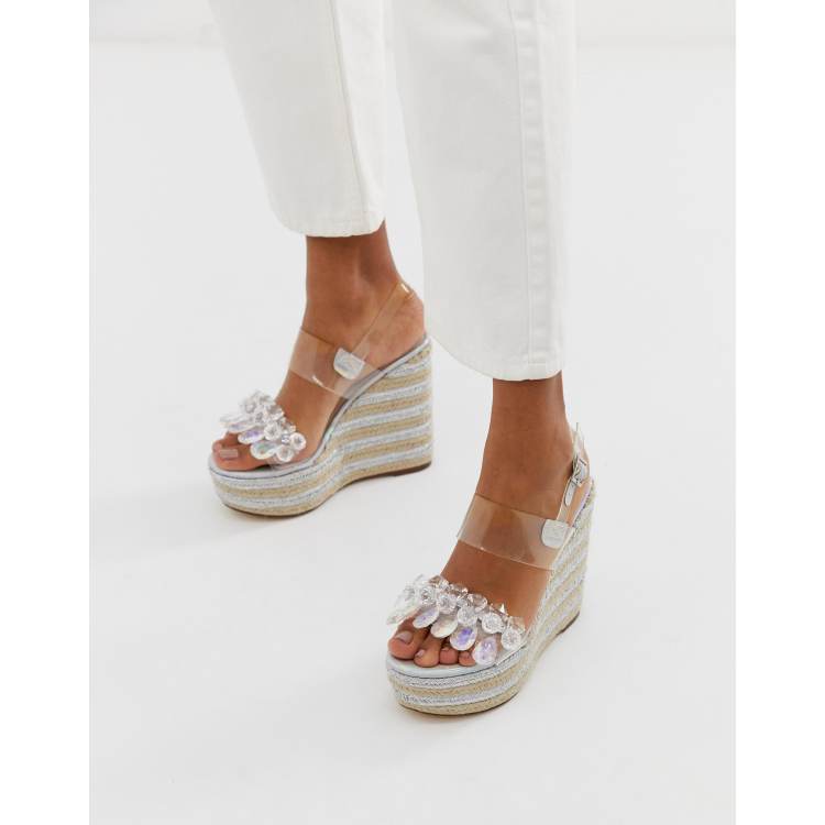 River Island White Flower Espadrille Platform Wedges