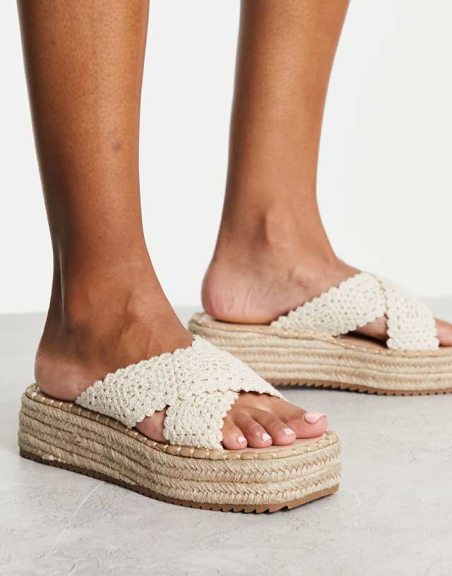 ASOS DESIGN Jazlyn flatform crochet mules in natural