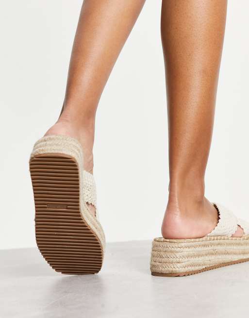 ASOS DESIGN - Jazlyn - Flatform-sandaler med hæklede remme i naturfarve , 3 af 4