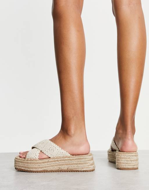 ASOS DESIGN - Jazlyn - Flatform-sandaler med hæklede remme i naturfarve , 4 af 4