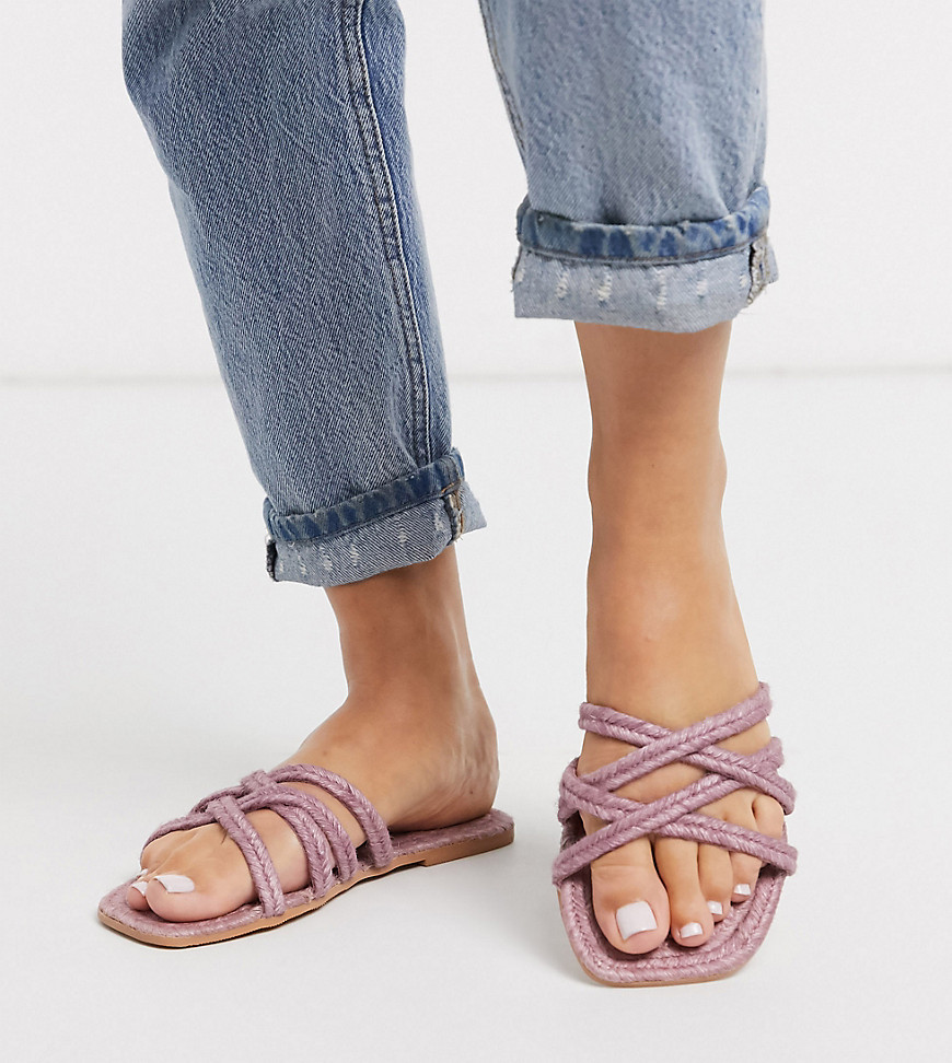 ASOS DESIGN - Jazzie - Platte espadrille-sandalen met brede pasvorm in roze