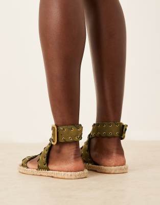Asos Design Jazzy Whipstitch Espadrille Sandals In Green