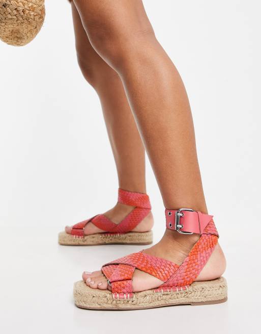 DESIGN Jealous leather espadrilles in and red weave ASOS