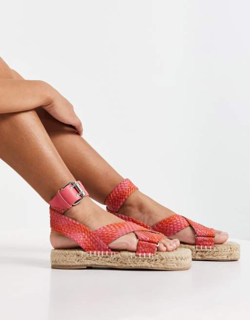 ASOS DESIGN – Jealous – Rosa och röda espadriller i vävt läder