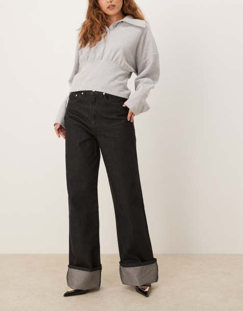 ASOS DESIGN - Jean à ourlet retroussé - Noir délavé - view 1