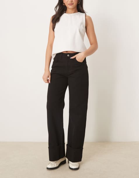 ASOS DESIGN - Jean à ourlet retroussé - Noir - view 1
