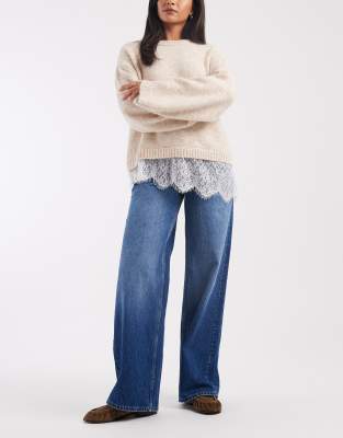ASOS DESIGN - Jean ample à taille basse - Bleu foncé délavé