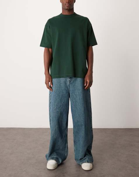 ASOS DESIGN - Jean ample à taille basse et ourlet large - Bleu délavé marbré - view 1