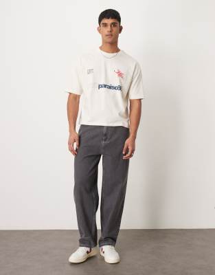 ASOS DESIGN - Jean ample coupe skateur à coutures contrastantes - Gris