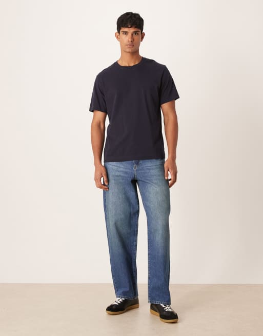 ASOS DESIGN - Jean ample droit - Bleu foncé délavé vintage