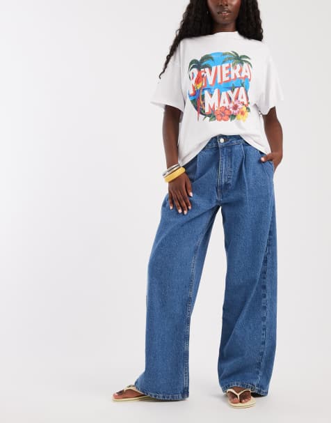 ASOS DESIGN - Jean avec plis devant et braguette en demi-cercle - Bleu moyen délavé - view 1