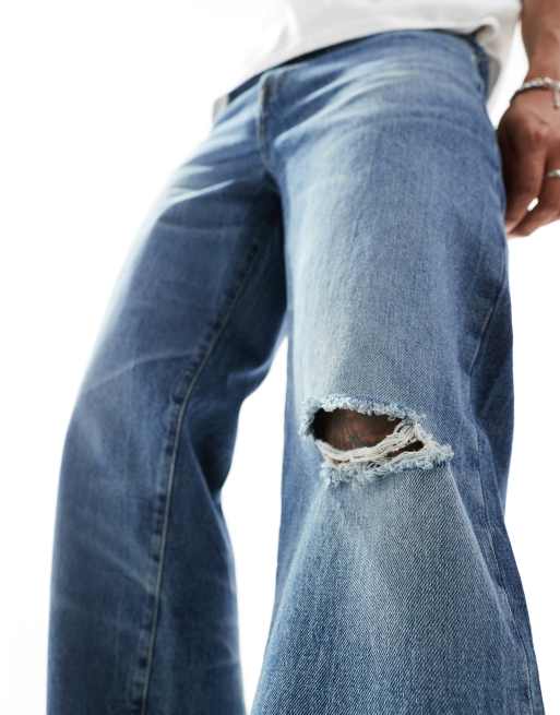 ASOS DESIGN - Jean baggy à ourlet large - Bleu délavé moyen, 2 de 5