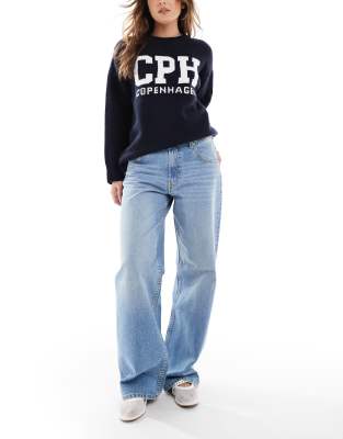 Jean baggy à taille basse - Délavage clair-Bleu W25 L32
