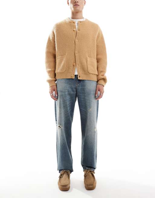 ASOS DESIGN - Jean baggy avec abrasions - Délavage moyen