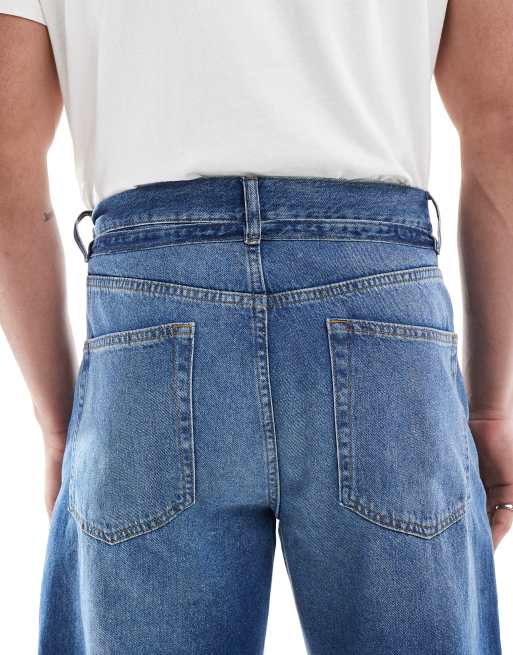 ASOS DESIGN - Jean baggy avec liens noués - Bleu délavé moyen, 3 de 5