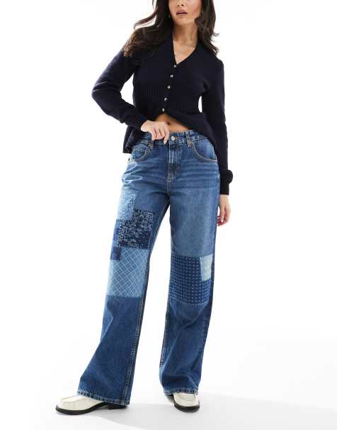 ASOS DESIGN - Jean baggy avec motif fleuri effet patchwork - Bleu foncé - view 1