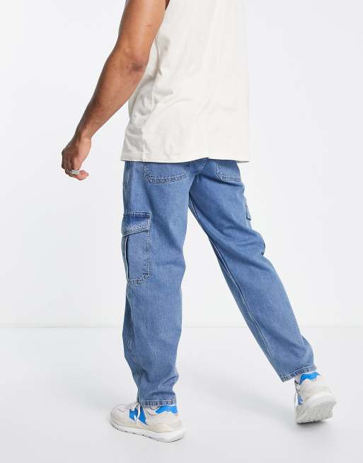 ASOS DESIGN - Jean baggy coupe cargo - Bleu moyen délavé style années 90, 2 de 4