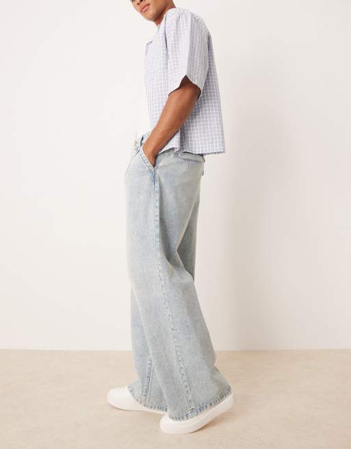 ASOS DESIGN jean baggy extrême à plis devant en bleu délavé clair, 3 de 5