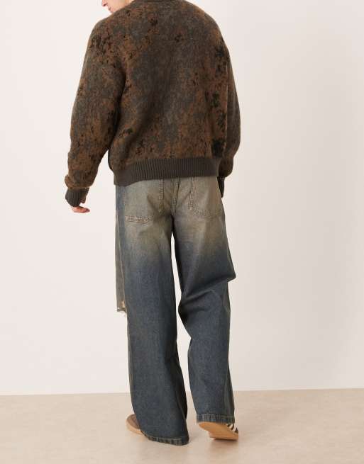 ASOS DESIGN jean baggy extrême bleu délavage moyen avec abrasions et effet teinté, 3 de 5