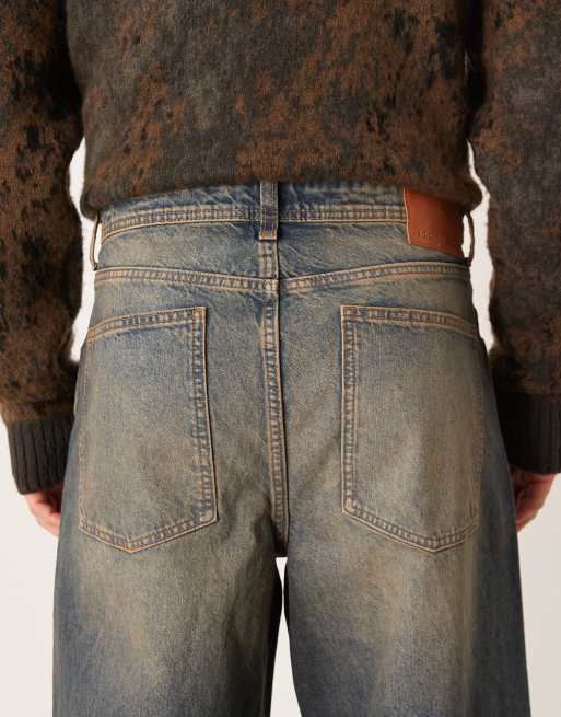 ASOS DESIGN jean baggy extrême bleu délavage moyen avec abrasions et effet teinté, 4 de 5
