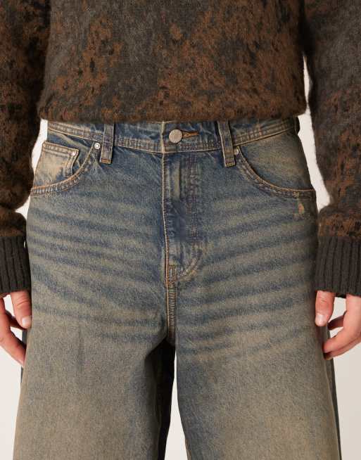 ASOS DESIGN jean baggy extrême bleu délavage moyen avec abrasions et effet teinté, 5 de 5