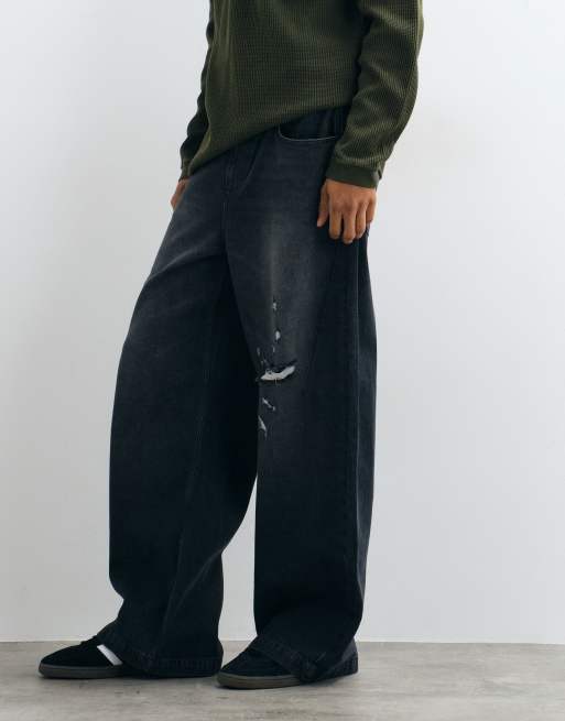 ASOS DESIGN jean baggy extrême délavé noir avec déchirures, 3 de 5