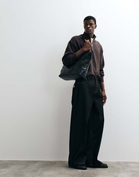 ASOS DESIGN jean baggy extrême en denim noir brut avec broderie et surpiqûres contrastantes - view 1