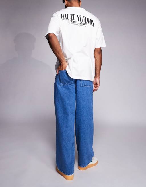 ASOS DESIGN - Jean baggy oversize à ceintures latérales - Bleu moyen délavé, 3 de 5