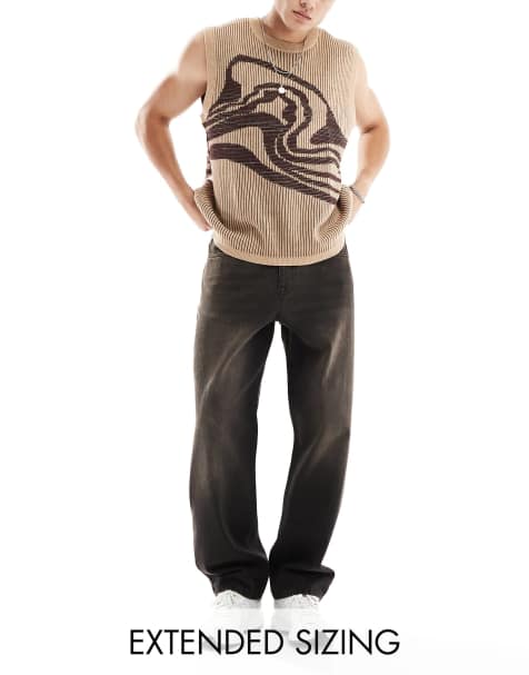 ASOS DESIGN - Jean baggy teinté marron - Noir délavé - view 1