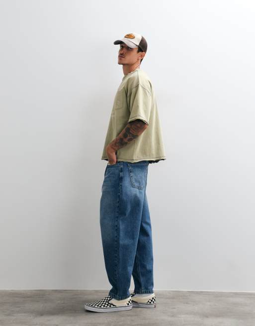 ASOS DESIGN jean barrel slim taille basse bleu délavé moyen à plis, 2 de 5