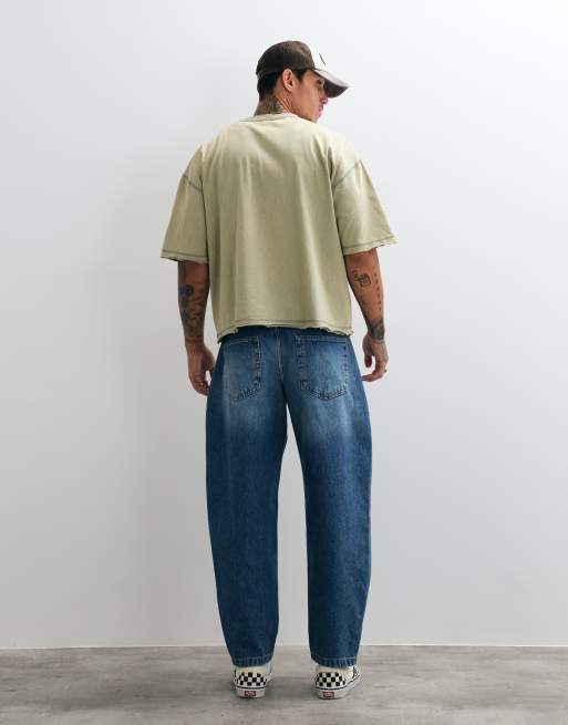 ASOS DESIGN jean barrel slim taille basse bleu délavé moyen à plis, 3 de 5