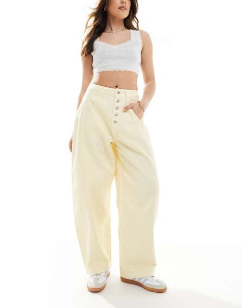 ASOS DESIGN - Jean bouffant à fermeture boutonnée - Jaune babeurre - view 1