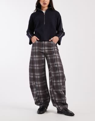Jean bouffant à taille mi-haute et imprimé à carreaux-Multicolore 40