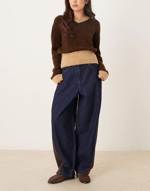 ASOS DESIGN - Jean bouffant avec empiècement en velours côtelé sur les côtés - Indigo, 2 de 5