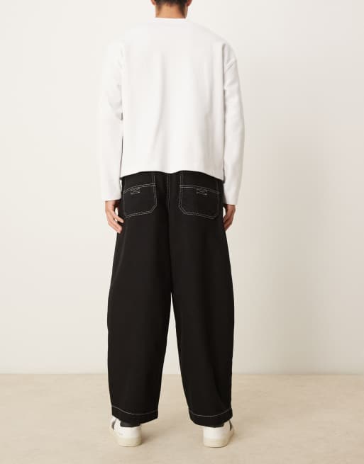 ASOS DESIGN - Jean bouffant coupe baggy à surpiqûres contrastantes - Noir, 3 de 5
