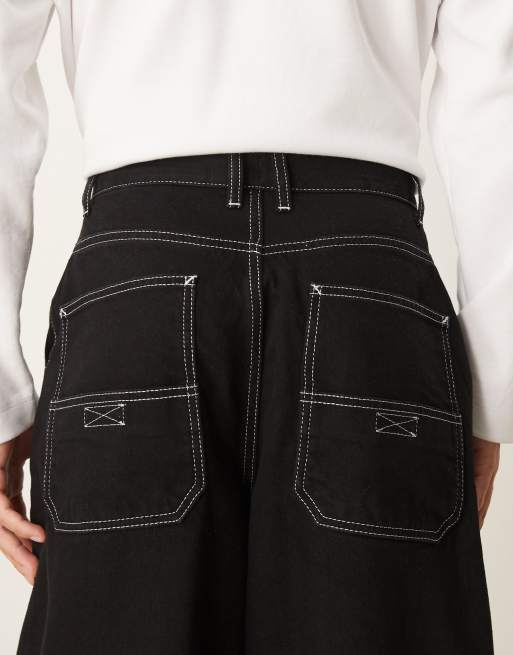 ASOS DESIGN - Jean bouffant coupe baggy à surpiqûres contrastantes - Noir, 4 de 5