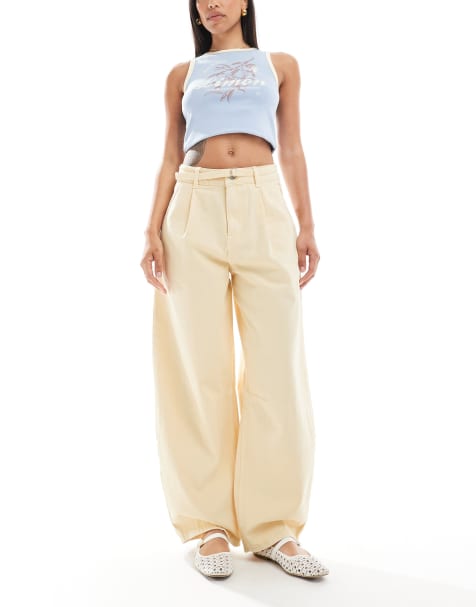 ASOS DESIGN - Jean bouffant léger avec ceinture - Jaune pastel - view 1