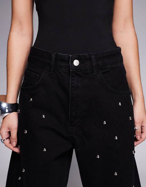 ASOS DESIGN - Jean bouffant orné de clous argentés - Noir, 4 de 5