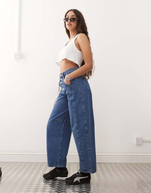 ASOS DESIGN - Jean bouffant taille haute avec fermeture à boutons - Bleu moyen, 3 de 5