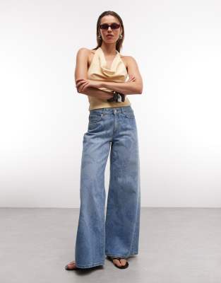 Jean boyfriend baggy à fleurs-Bleu 40