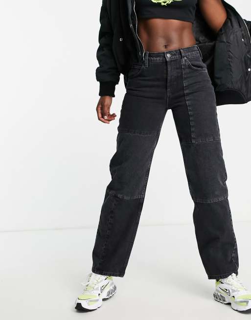 ASOS DESIGN Jean boyfriend baggy taille basse Patchwork noir