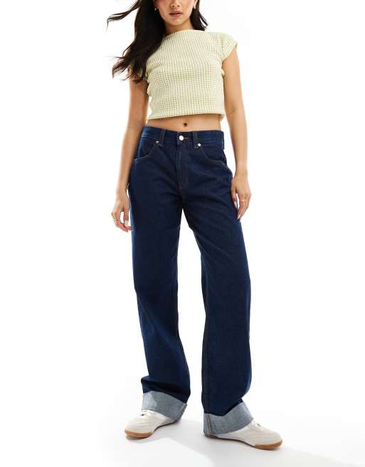 ASOS DESIGN Jean boyfriend baggy a taille mi haute avec ourlets a revers et delavage brut ASOS