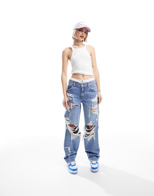 ASOS DESIGN - Jean boyfriend baggy très déchiré - Bleu moyen, 5 de 5
