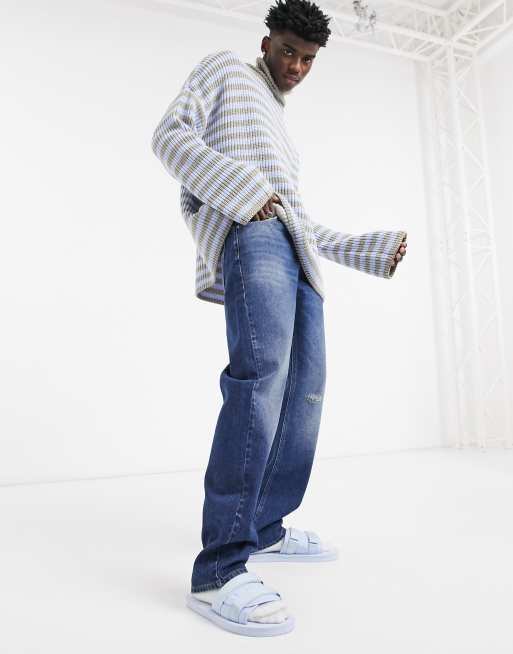 ASOS Design - Jean classique à délavage bleu foncé façon années 90 et abrasions