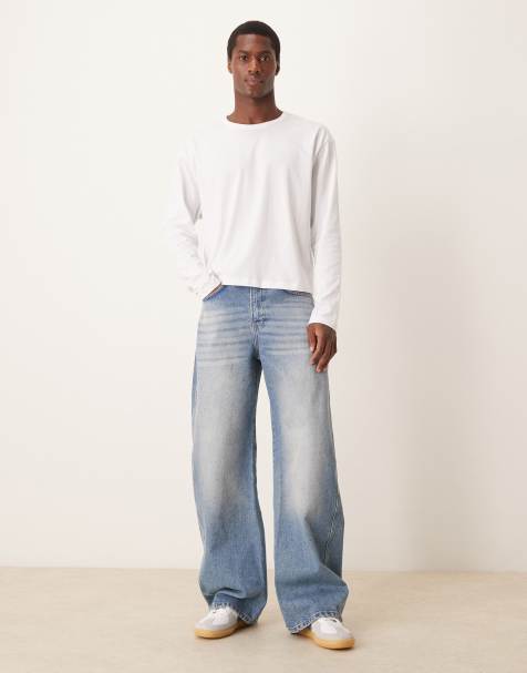 ASOS DESIGN - Jean coupe ultra baggy à surpiqûres torsadées - Bleu moyen délavé - view 1