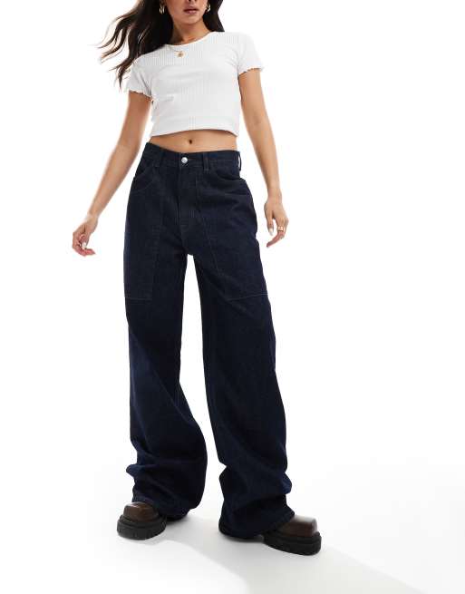 ASOS DESIGN - Jean dad à coutures apparentes - Bleu indigo
