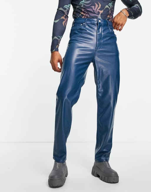 ASOS DESIGN - Jean dad imitation cuir - Bleu
