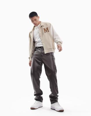 ASOS DESIGN dad fit jean in brown leather look - ASOS Price Checker